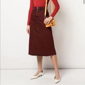 Proenza Schouler Maroon High Rise Denim Midi Skirt Size 0